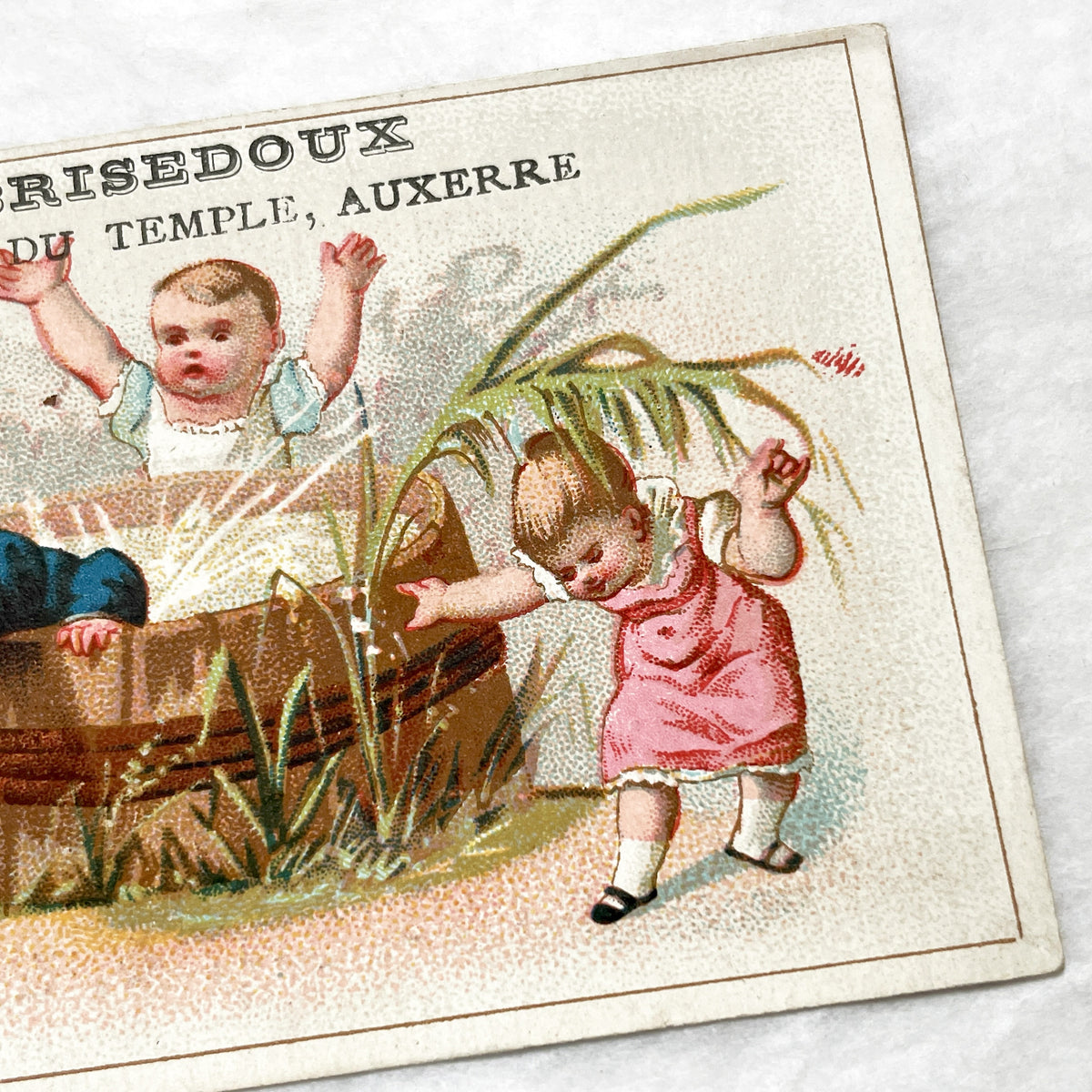 Late 19th - French Brisedoux Patissier Ad Card - Charming Children Illustration - Auxerre Bakery Trade Card - Vintage Ephemera