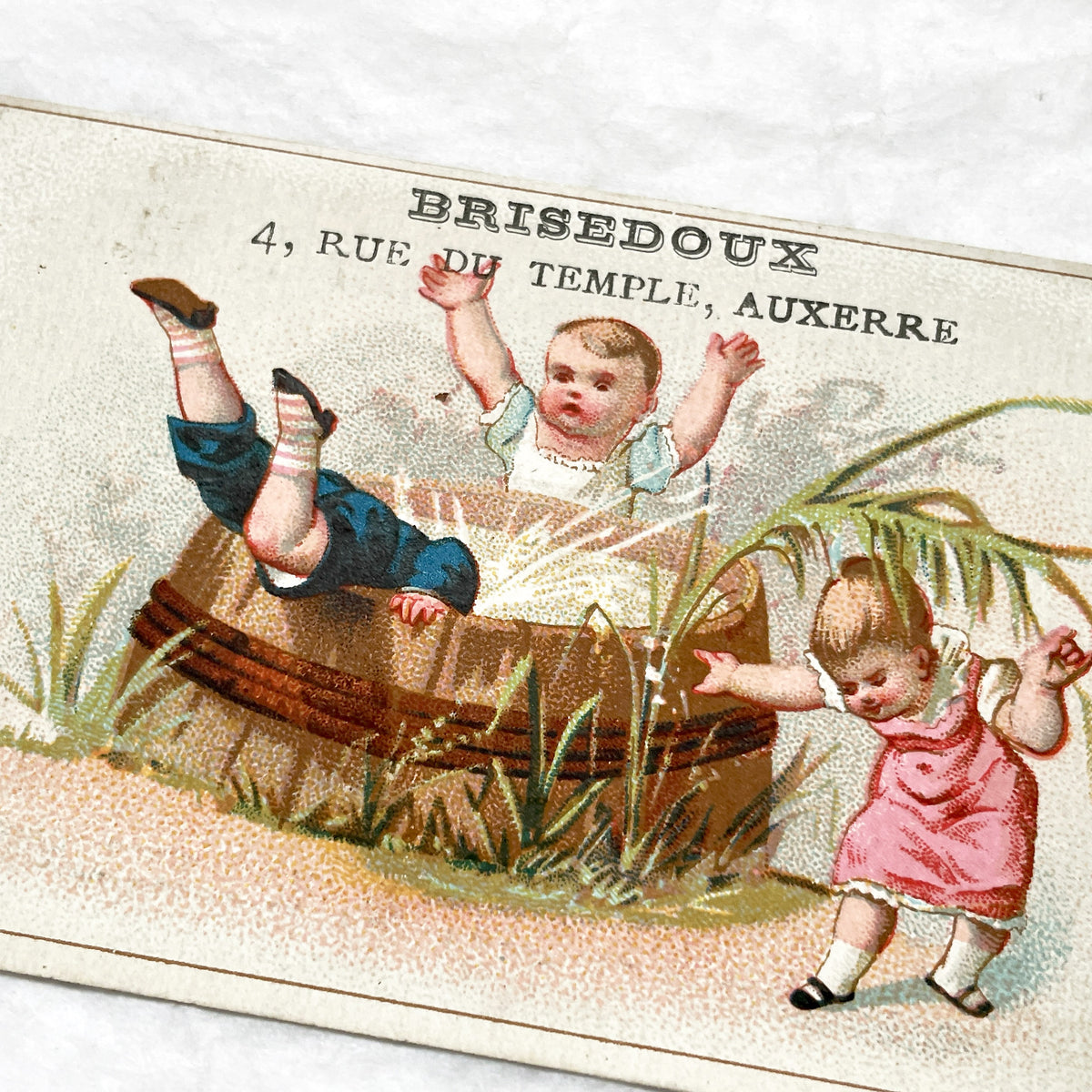 Late 19th - French Brisedoux Patissier Ad Card - Charming Children Illustration - Auxerre Bakery Trade Card - Vintage Ephemera