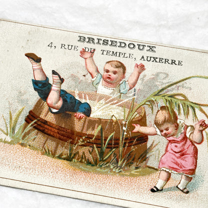 Late 19th - French Brisedoux Patissier Ad Card - Charming Children Illustration - Auxerre Bakery Trade Card - Vintage Ephemera