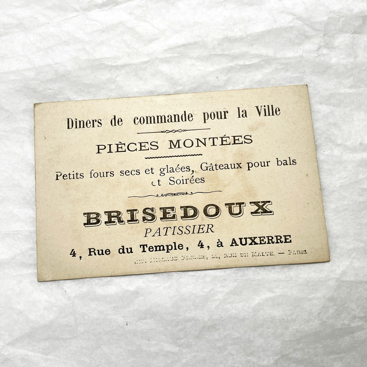 Late 19th - French Brisedoux Patissier Ad Card - Charming Children Illustration - Auxerre Bakery Trade Card - Vintage Ephemera