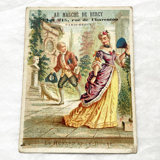 Late 19th - Parisian Advertising Trade Card - Rococo Style - French Department Store Ad Featuring Fable - Vintage Collectible