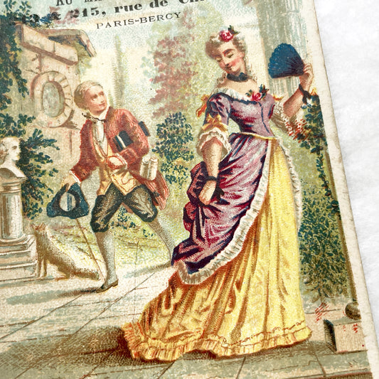 Late 19th - Parisian Advertising Trade Card - Rococo Style - French Department Store Ad Featuring Fable - Vintage Collectible
