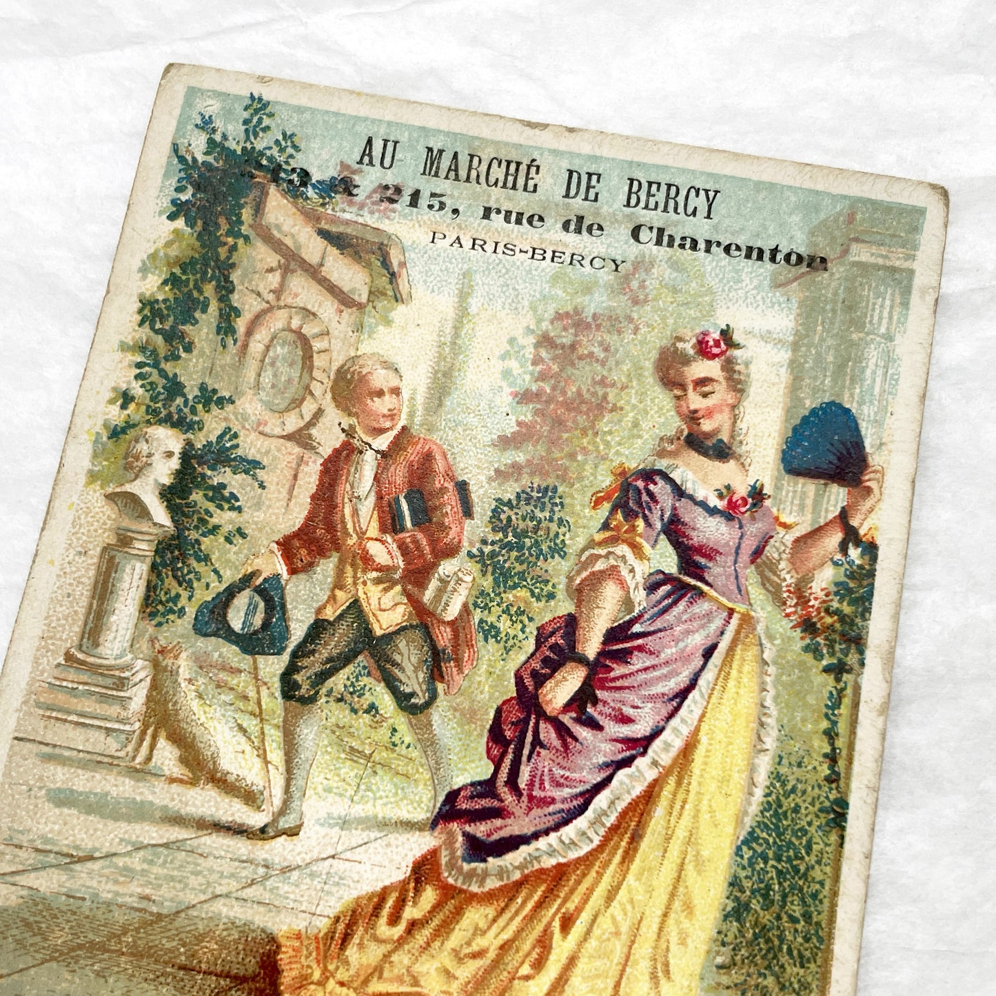 Late 19th - Parisian Advertising Trade Card - Rococo Style - French Department Store Ad Featuring Fable - Vintage Collectible