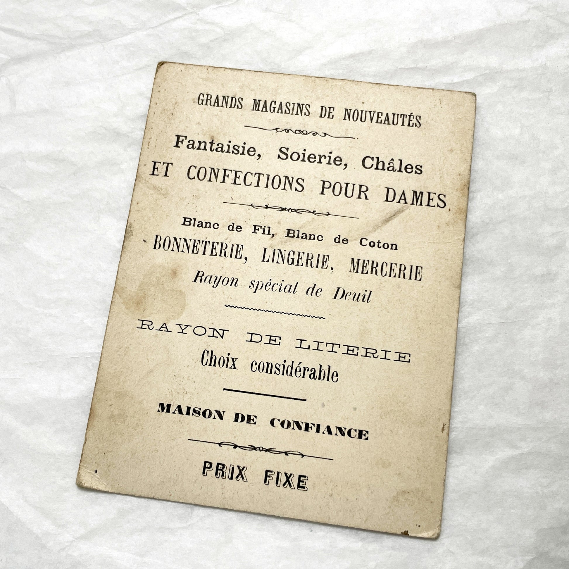 Late 19th - Parisian Advertising Trade Card - Rococo Style - French Department Store Ad Featuring Fable - Vintage Collectible