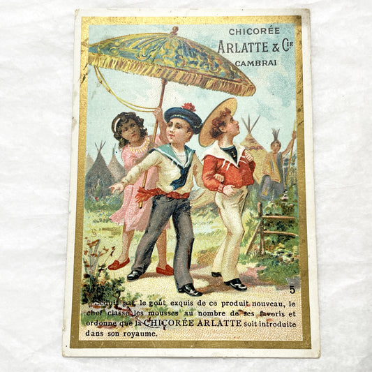 1900s - Vintage French Chicorée Arlatte & Cie Advertising Trade Card - Parisian Universal Exhibition Gold Medal - Collectible Ephemera