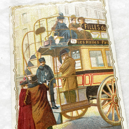 Late 19th - Vintage French Postcard - Parisian Omnibus Driver Chromo - Belle Époque City Transport Scene - Collectible Advertising Ephemera