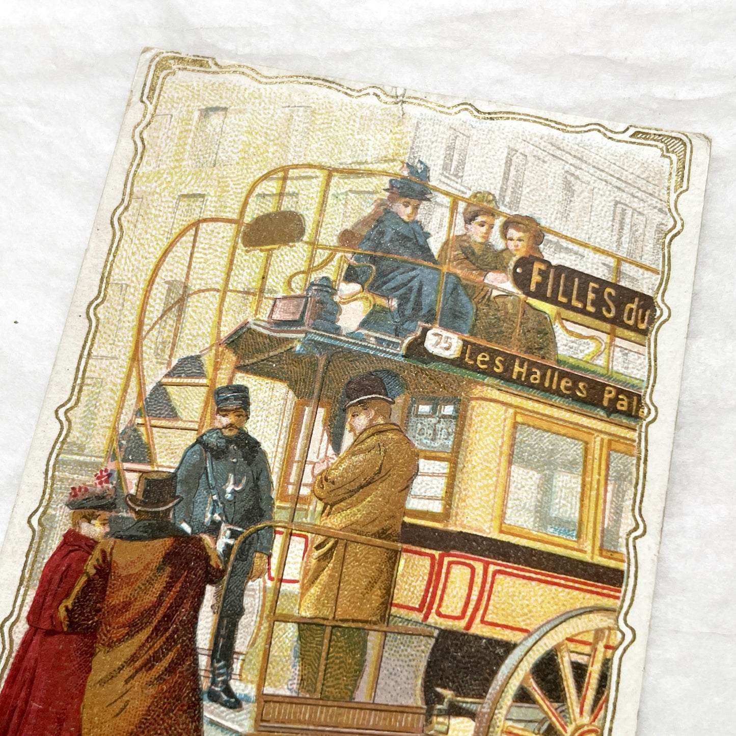Late 19th - Vintage French Postcard - Parisian Omnibus Driver Chromo - Belle Époque City Transport Scene - Collectible Advertising Ephemera