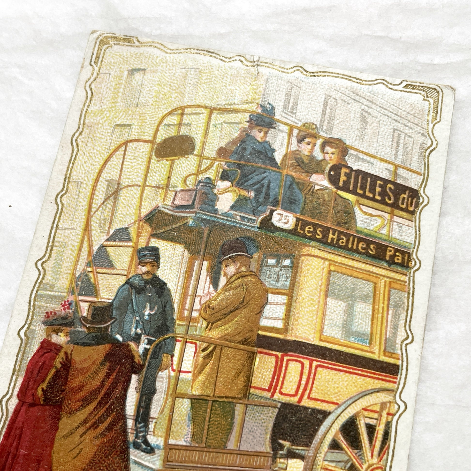 Late 19th - Vintage French Postcard - Parisian Omnibus Driver Chromo - Belle Époque City Transport Scene - Collectible Advertising Ephemera