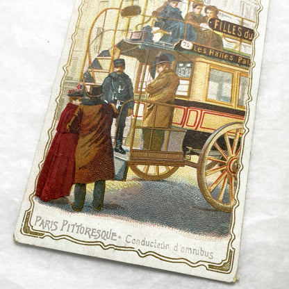 Late 19th - Vintage French Postcard - Parisian Omnibus Driver Chromo - Belle Époque City Transport Scene - Collectible Advertising Ephemera