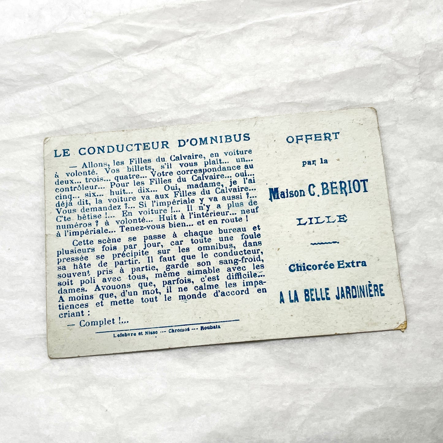 Late 19th - Vintage French Postcard - Parisian Omnibus Driver Chromo - Belle Époque City Transport Scene - Collectible Advertising Ephemera