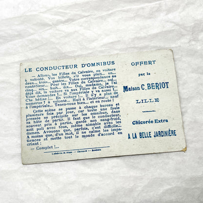 Late 19th - Vintage French Postcard - Parisian Omnibus Driver Chromo - Belle Époque City Transport Scene - Collectible Advertising Ephemera