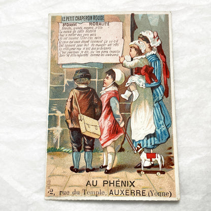 Late 19th - Antique French Trade Card - Little Red Riding Hood Morality - Footwear & Ready-to-Wear Advertisements - Vintage Ephemera