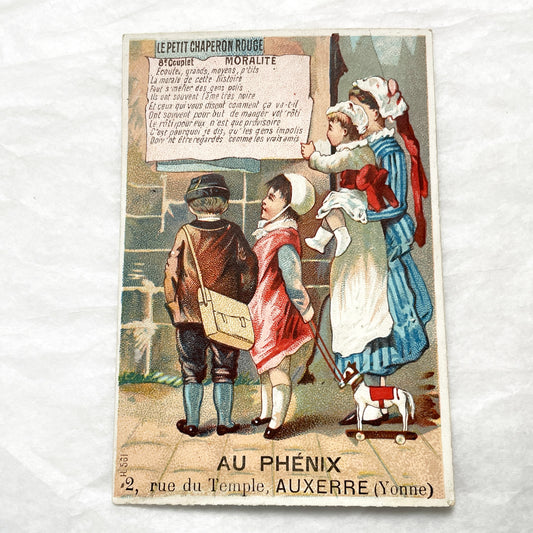 Late 19th - Antique French Trade Card - Little Red Riding Hood Morality - Footwear & Ready-to-Wear Advertisements - Vintage Ephemera