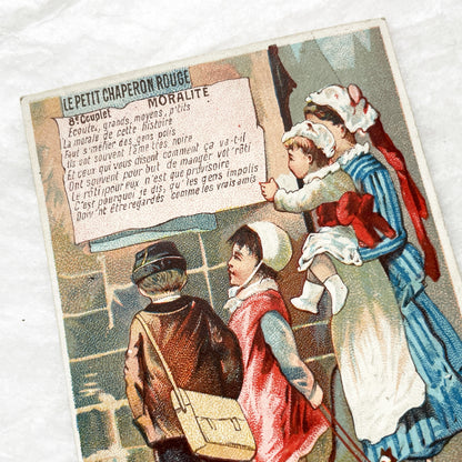 Late 19th - Antique French Trade Card - Little Red Riding Hood Morality - Footwear & Ready-to-Wear Advertisements - Vintage Ephemera