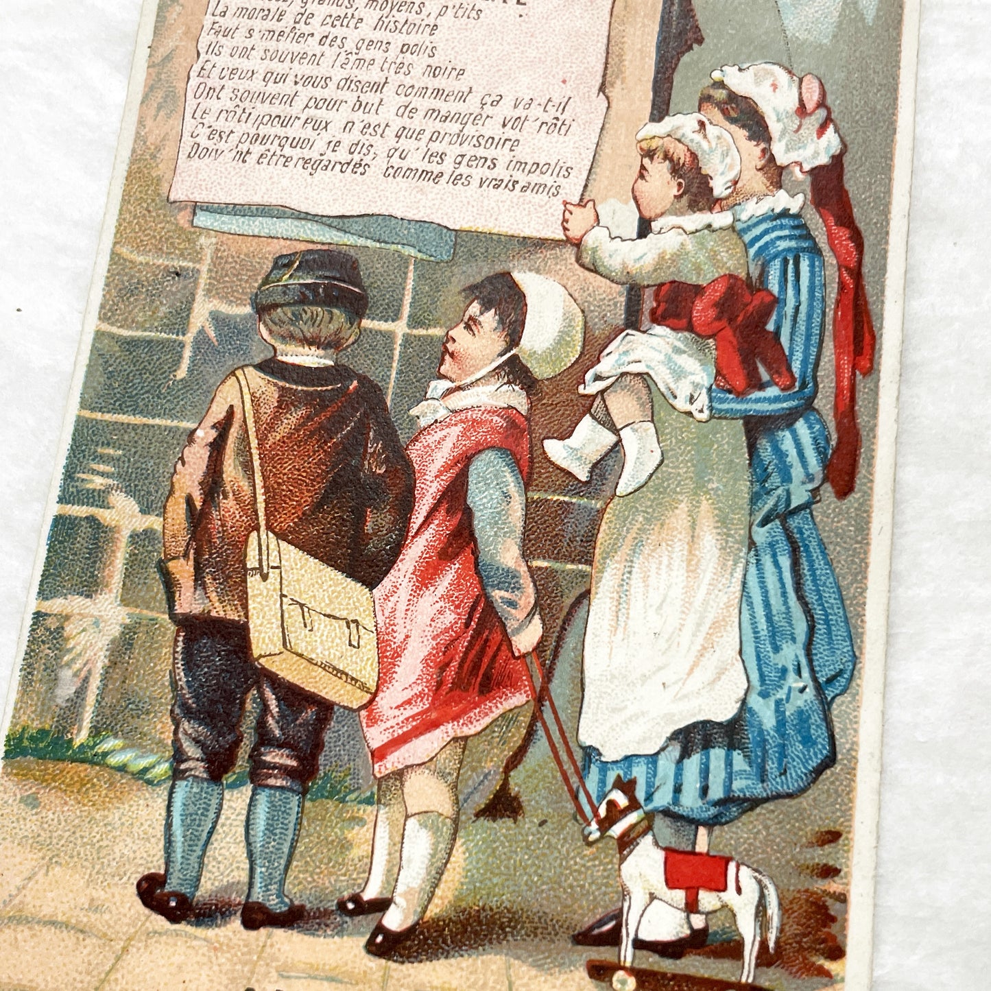 Late 19th - Antique French Trade Card - Little Red Riding Hood Morality - Footwear & Ready-to-Wear Advertisements - Vintage Ephemera