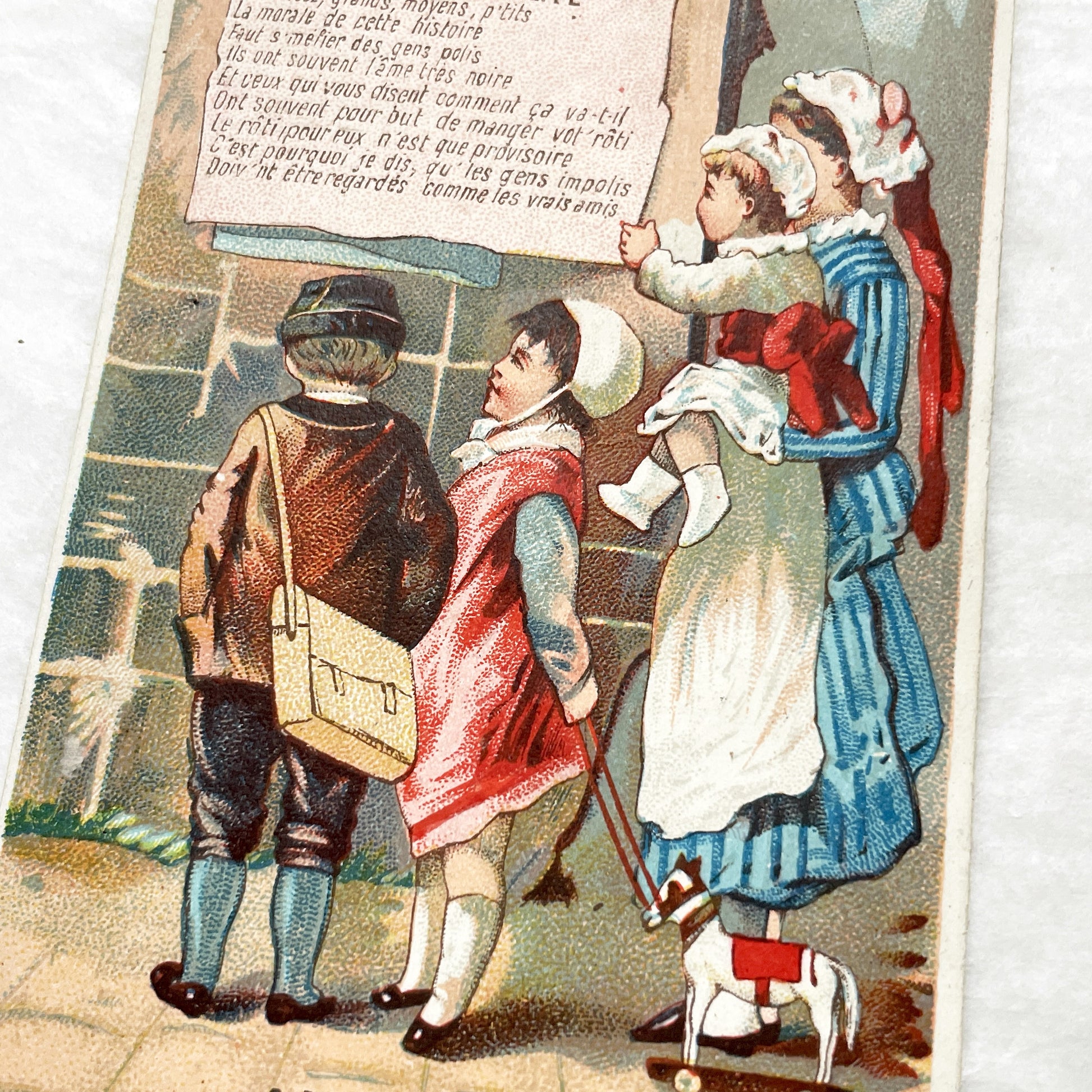 Late 19th - Antique French Trade Card - Little Red Riding Hood Morality - Footwear & Ready-to-Wear Advertisements - Vintage Ephemera