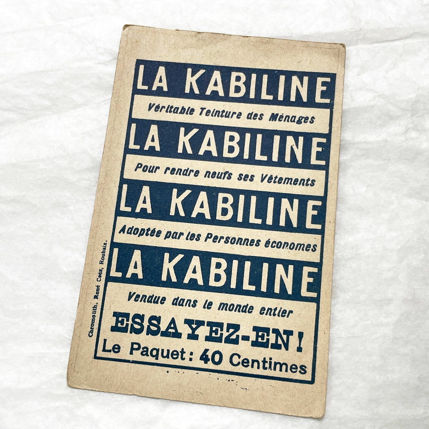 1900s - 2 Vintage French Advertising Trade Cards - Kabiline Dye Products - Charming Illustrations for Collectors and Crafters