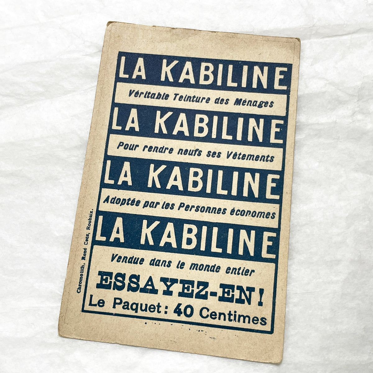 1900s - 2 Vintage French Advertising Trade Cards - Kabiline Dye Products - Charming Illustrations for Collectors and Crafters
