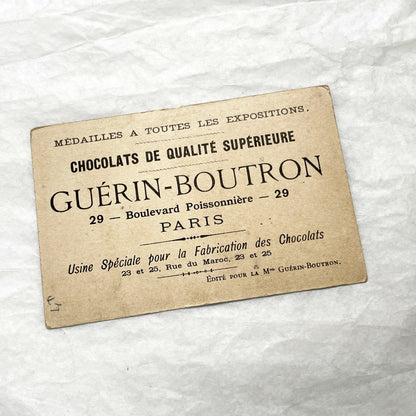 Late 19th - Chocolate Advertising Card - French Trade Card with Artistic Mask Theme - Vintage Chromo Ephemera - Collectible Art