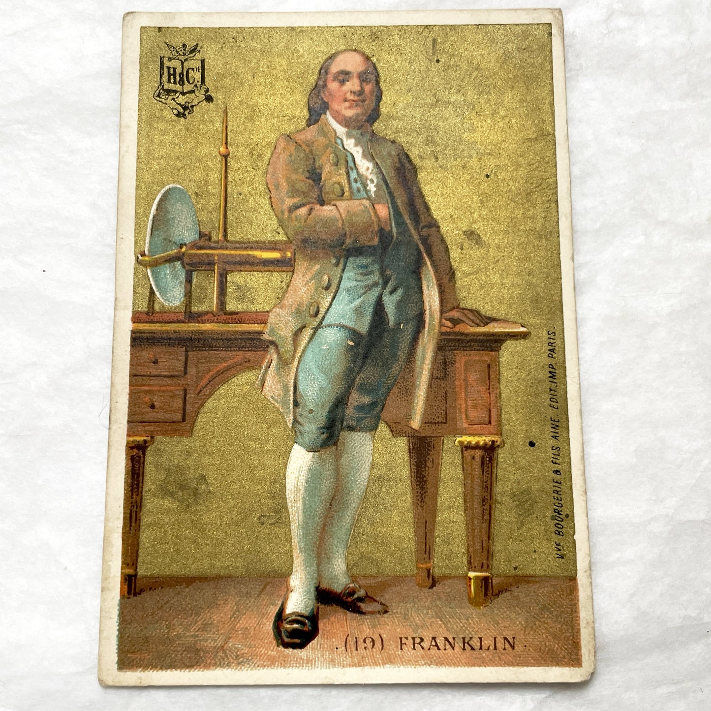 1900s - Benjamin Franklin Chromo Card - French Educational Collectible - Vintage Historical Portrait - Antique Illustration Ephemera