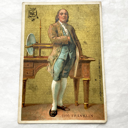 1900s - Benjamin Franklin Chromo Card - French Educational Collectible - Vintage Historical Portrait - Antique Illustration Ephemera