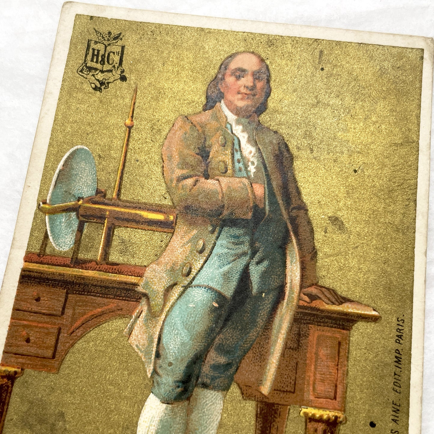 1900s - Benjamin Franklin Chromo Card - French Educational Collectible - Vintage Historical Portrait - Antique Illustration Ephemera