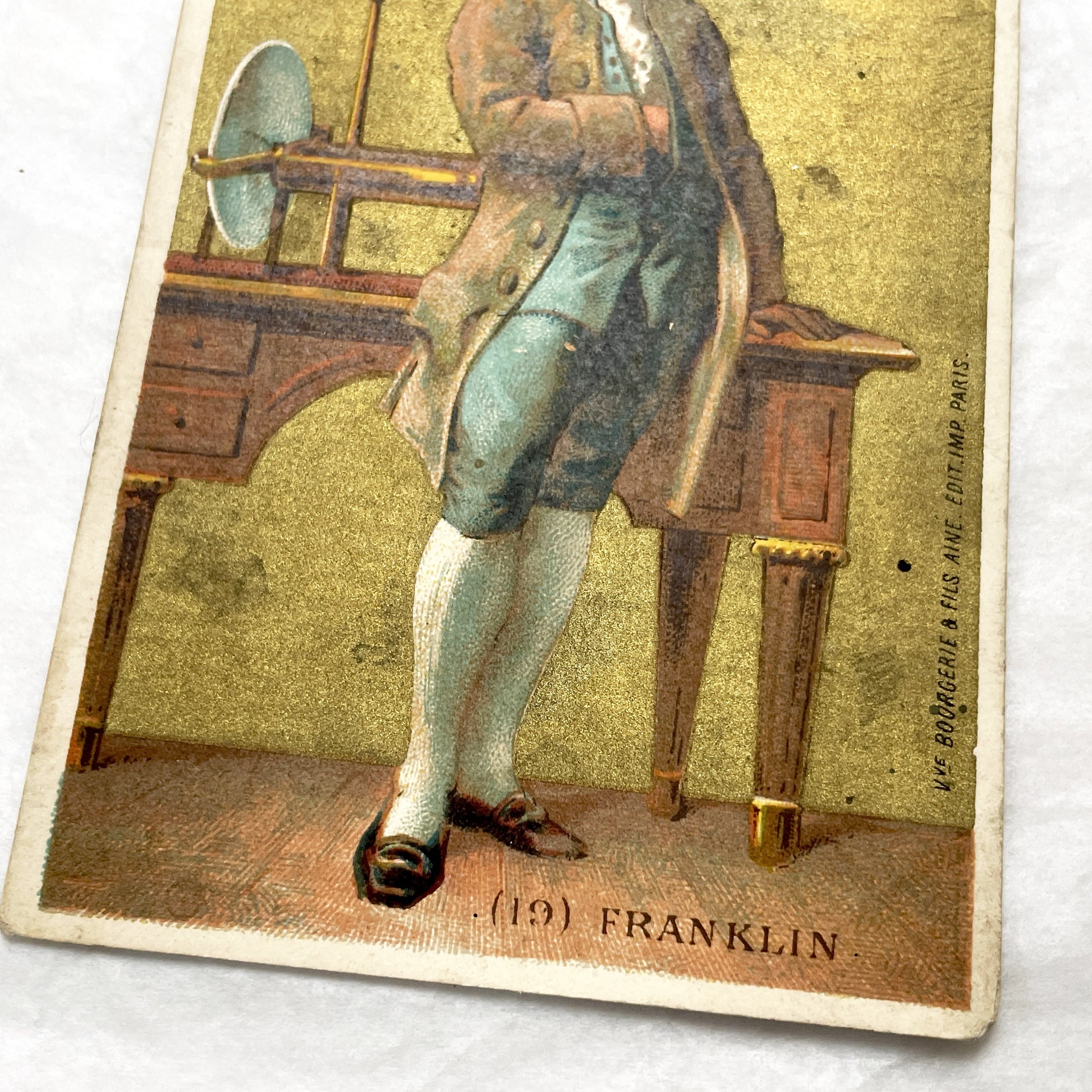 1900s - Benjamin Franklin Chromo Card - French Educational Collectible - Vintage Historical Portrait - Antique Illustration Ephemera