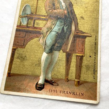 1900s - Benjamin Franklin Chromo Card - French Educational Collectible - Vintage Historical Portrait - Antique Illustration Ephemera