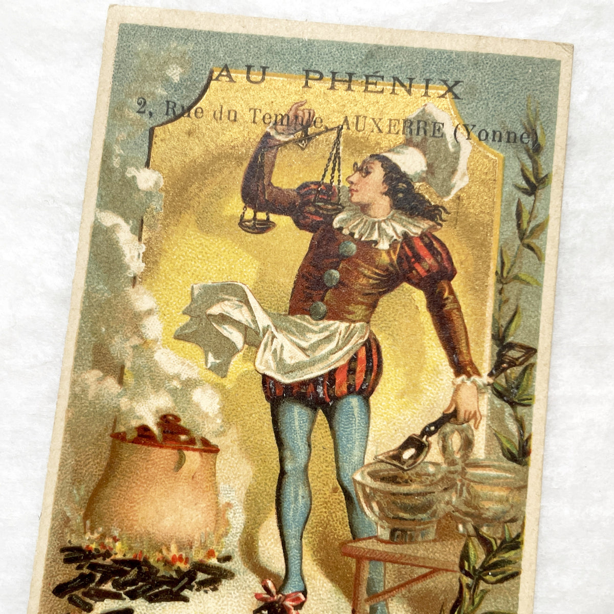 Late 19th - Vintage French Advertising Card - Au Phénix Shoe Manufacturer Auxerre - Historical Ephemera - Collectible Trade Card