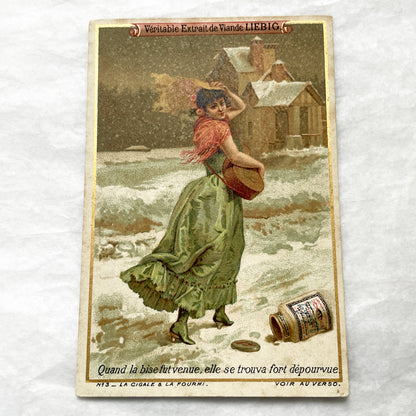 Late 19th - Liebig Meat Extract Chromo Card - La Cigale et La Fourmi Fable Advertising - Vintage Ephemera Collectible