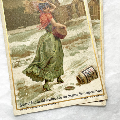 Late 19th - Liebig Meat Extract Chromo Card - La Cigale et La Fourmi Fable Advertising - Vintage Ephemera Collectible
