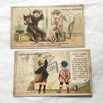 Late 19th - French Advertising Trade Cards - Chocolate Tea Chromos - Vintage Ephemera Collectibles - Early Advertising - Illustrated Prints