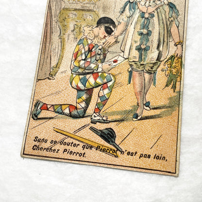 1900s - Vintage French Advertising Card - Commedia dell'arte Pierrot & Columbine Puzzle - Thé Royal Tea Promotion - Collectible Ephemera