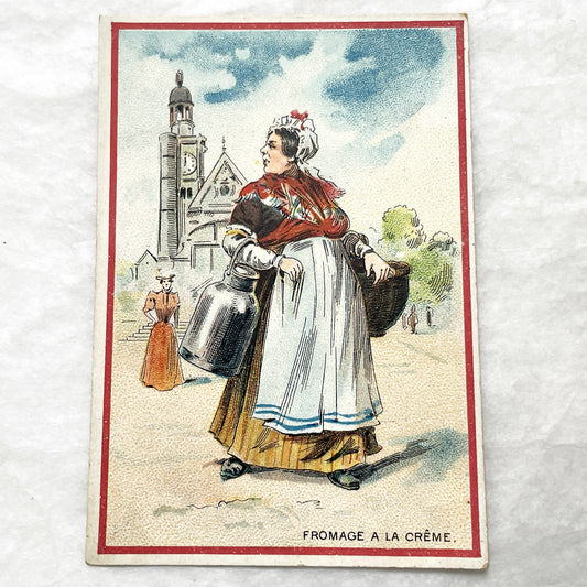 Late 19th - French Trade Card - Parisian Cheese Seller - Cream Cheese Production - Chicorée Extra Advertisement - Vintage Food Ad