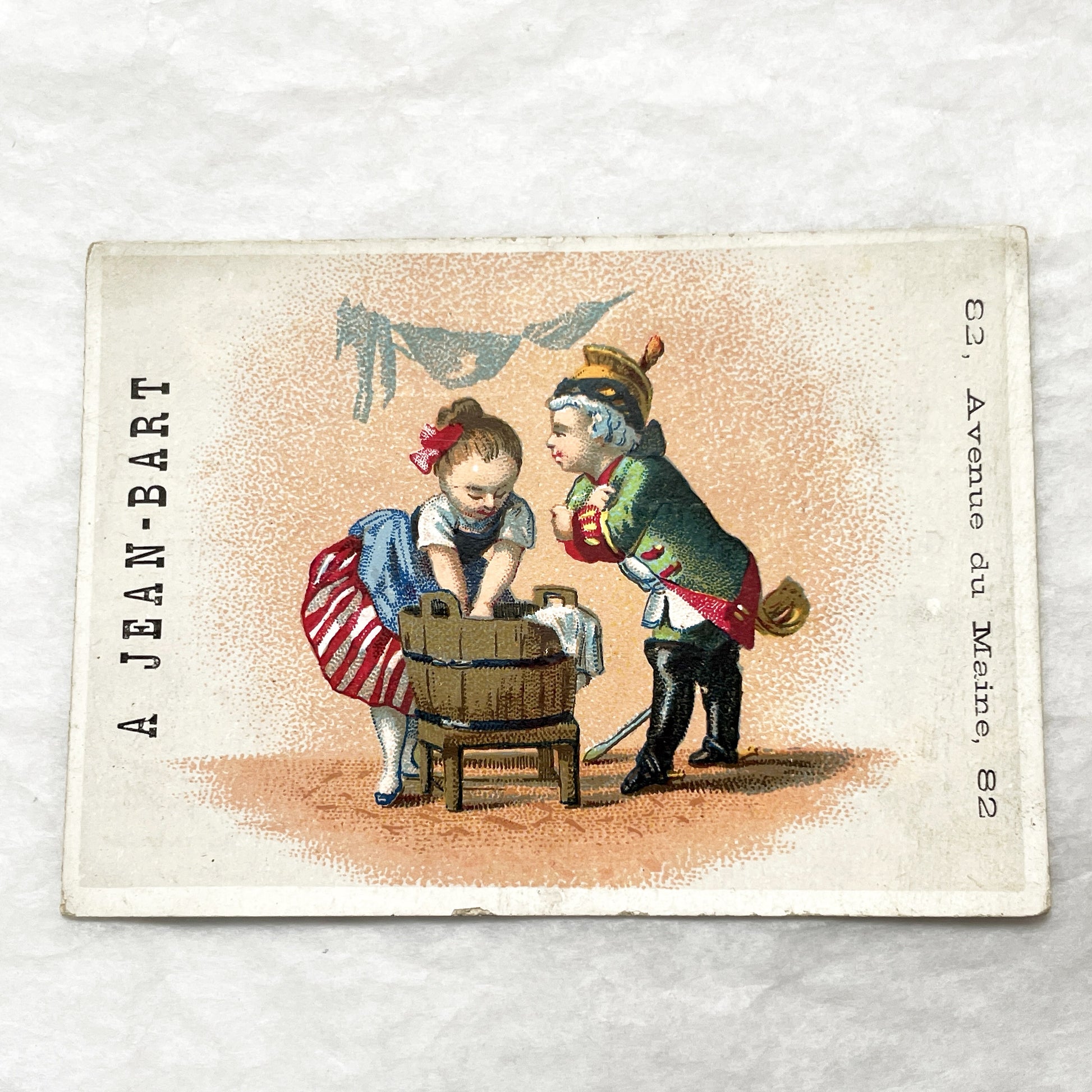 Late 19th - Jean-Bart Tailor Advertising Card - Parisian Clothing Business Ephemera with Charming Illustration - Vintage French Lithograph