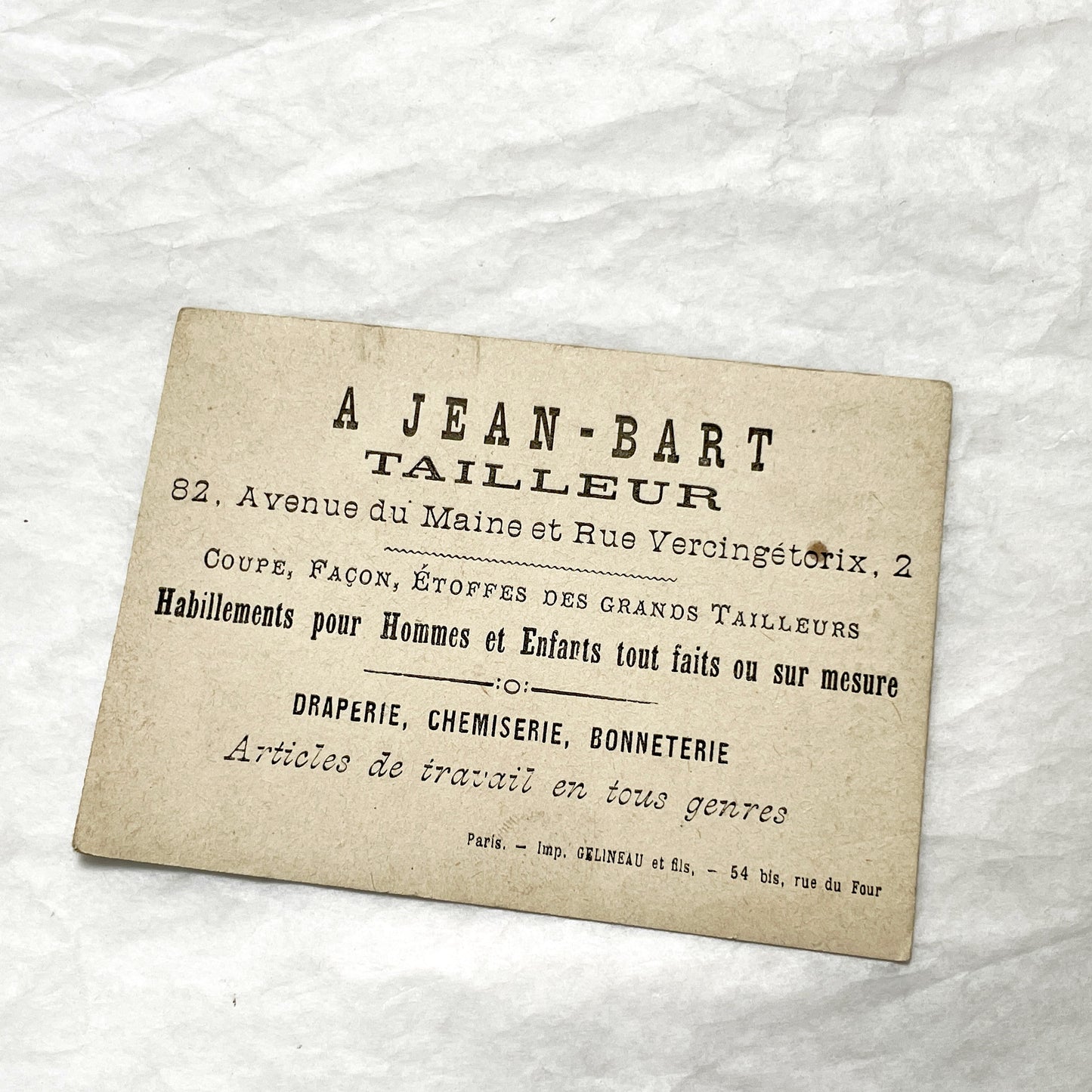 Late 19th - Jean-Bart Tailor Advertising Card - Parisian Clothing Business Ephemera with Charming Illustration - Vintage French Lithograph
