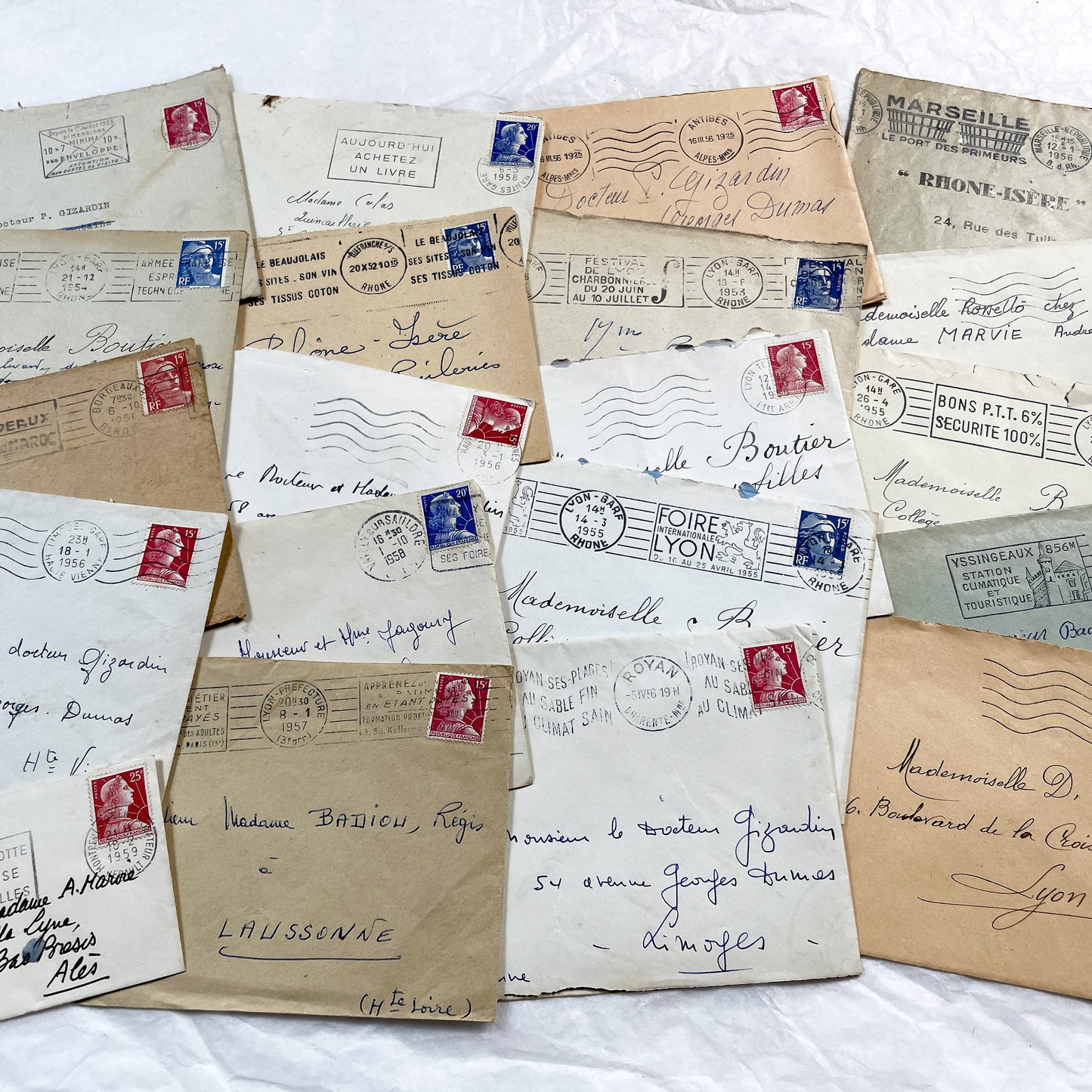 1950s - 20 French envelopes from 1950s - Without letters inside - 1950s Ephemera for Junk Journals, Collage & Paper Crafts