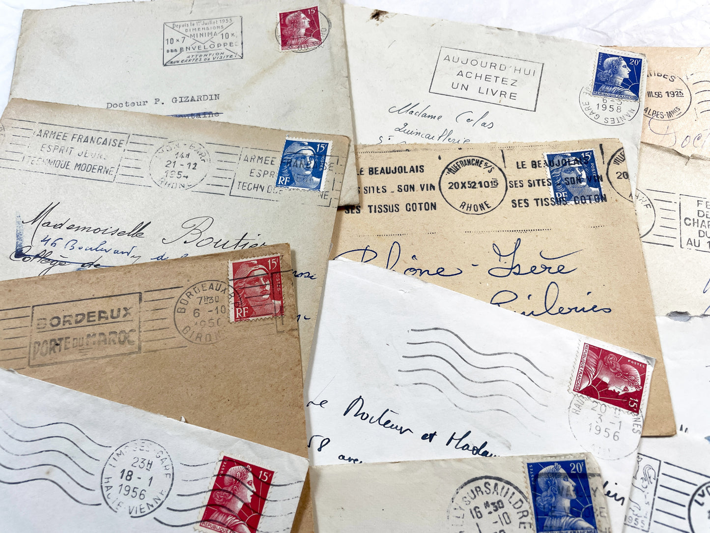 1950s - 20 French envelopes from 1950s - Without letters inside - 1950s Ephemera for Junk Journals, Collage & Paper Crafts