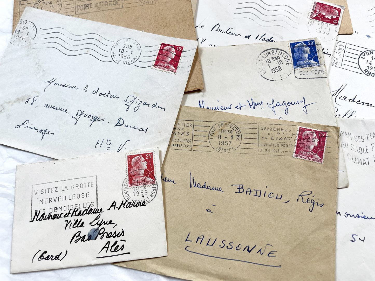 1950s - 20 French envelopes from 1950s - Without letters inside - 1950s Ephemera for Junk Journals, Collage & Paper Crafts