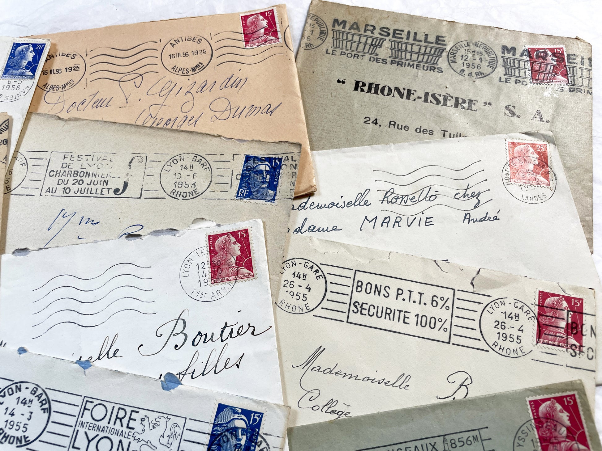1950s - 20 French envelopes from 1950s - Without letters inside - 1950s Ephemera for Junk Journals, Collage & Paper Crafts