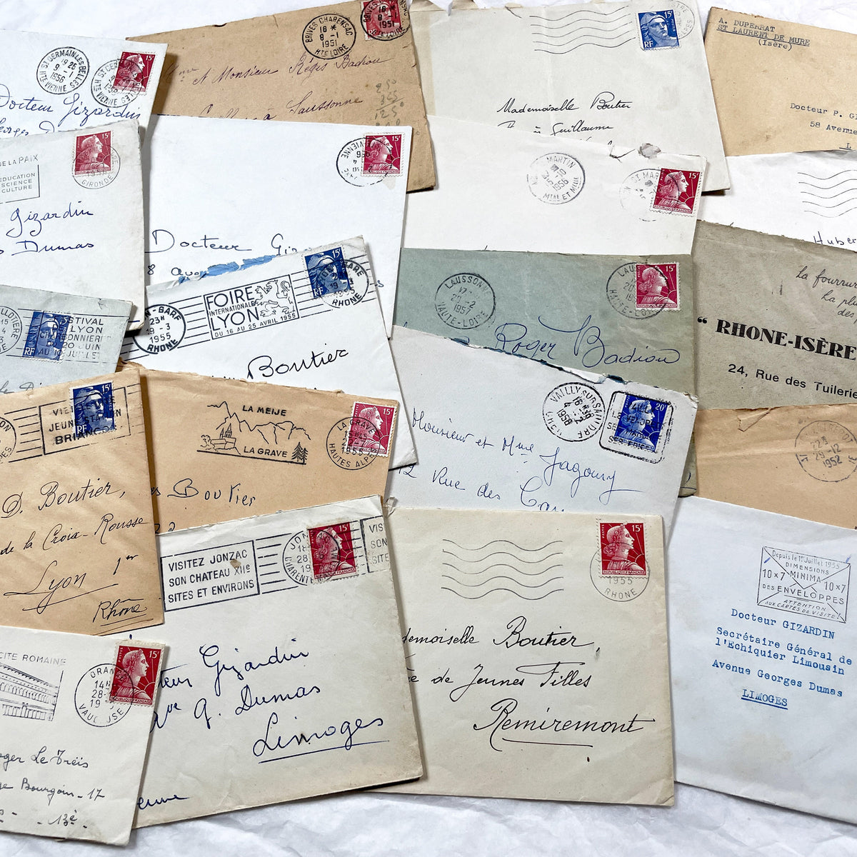 1950s - 20 French envelopes from 1950s - Without letters inside - 1950s Ephemera for Junk Journals, Collage & Paper Crafts