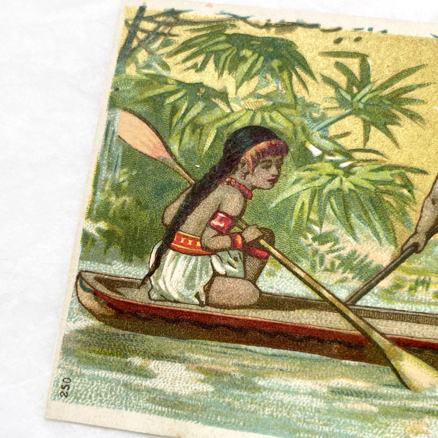Late 19th - 2 Antique French Chromo Trade Cards - World Scenes - Voyage Themes - Rousseau Clothing Advertisement - Collectible Ephemera Set