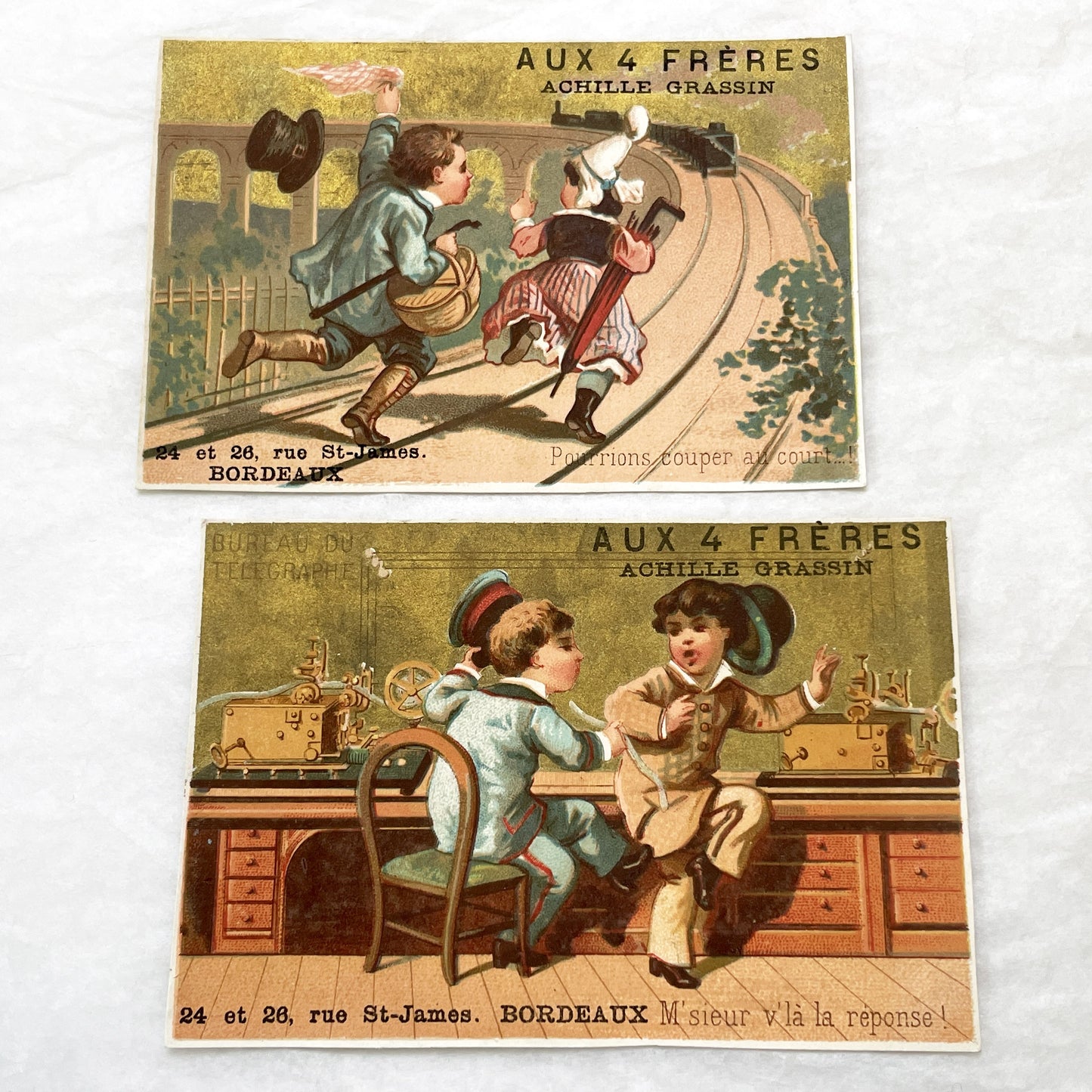 Late 19th - French Advertising Trade Cards - Aux 4 Frères Achille Grassin Bordeaux Department Store Ephemera - Vintage Collectible