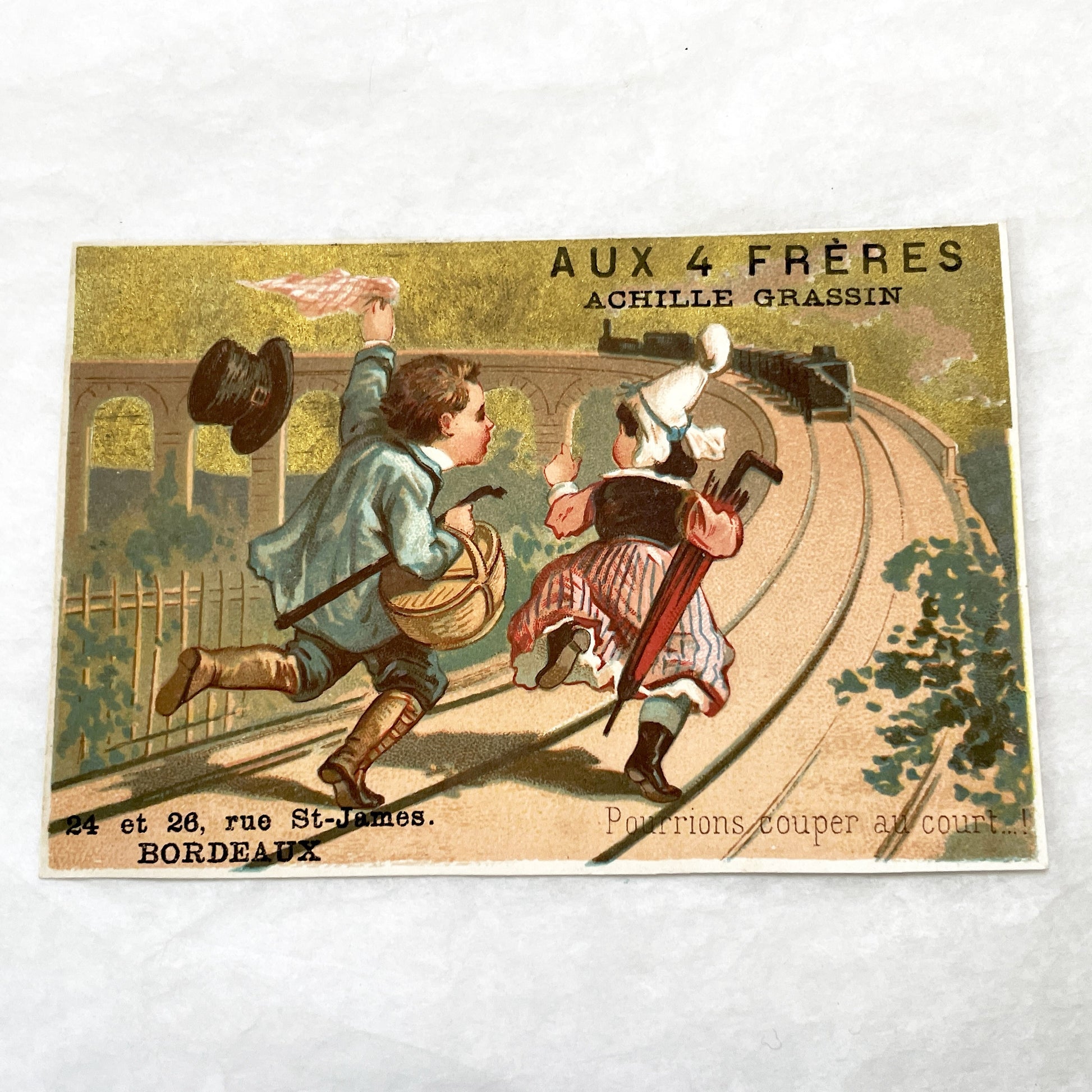 Late 19th - French Advertising Trade Cards - Aux 4 Frères Achille Grassin Bordeaux Department Store Ephemera - Vintage Collectible