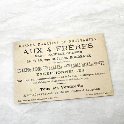 Late 19th - French Advertising Trade Cards - Aux 4 Frères Achille Grassin Bordeaux Department Store Ephemera - Vintage Collectible