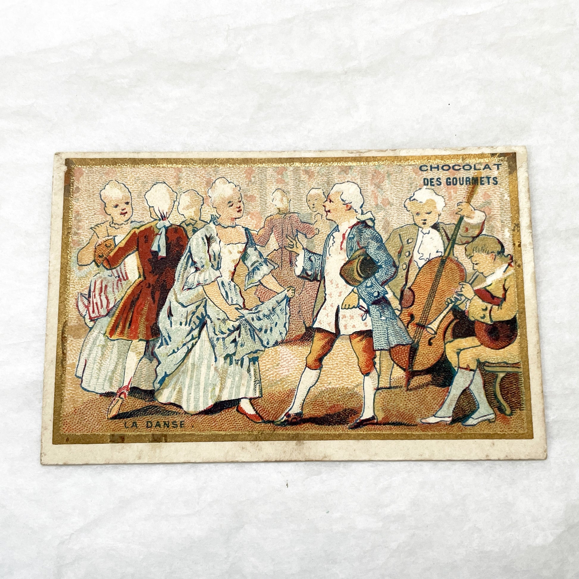 1900s - French Chocolat Des Gourmets Advertising Chromo Rococo Dance Scene - Vintage Ephemera - Collectible Card by A. Ballier et Cie