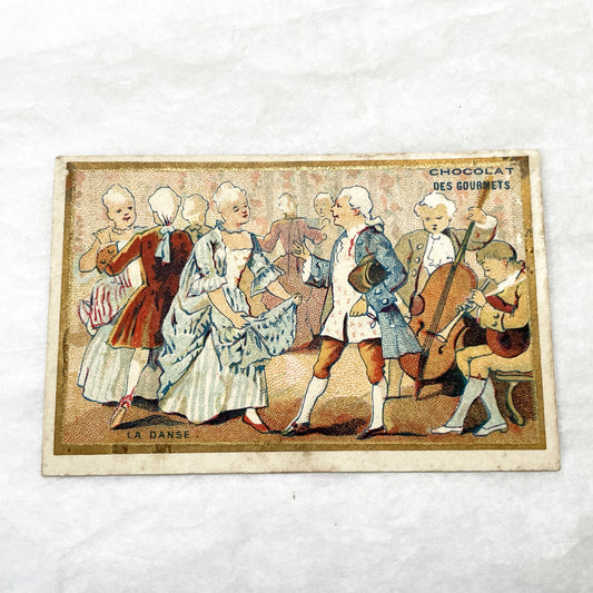 1900s - French Chocolat Des Gourmets Advertising Chromo Rococo Dance Scene - Vintage Ephemera - Collectible Card by A. Ballier et Cie