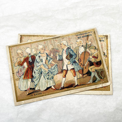 1900s - French Chocolat Des Gourmets Advertising Chromo Rococo Dance Scene - Vintage Ephemera - Collectible Card by A. Ballier et Cie