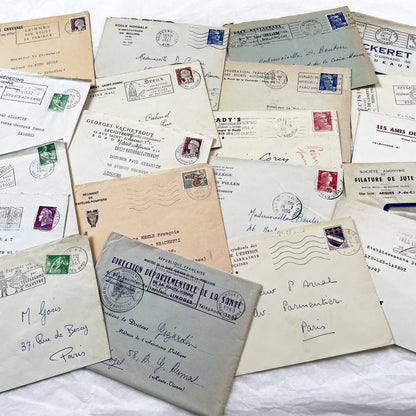 1950s - 20 French envelopes from 1950s and 1960s - Without letters inside - Ephemera for Junk Journals, Collage & Paper Crafts