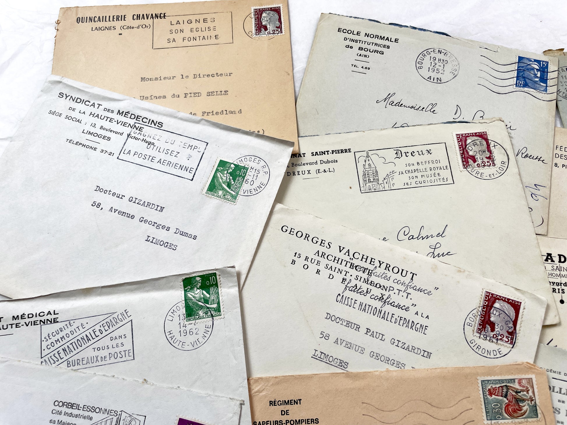 1950s - 20 French envelopes from 1950s and 1960s - Without letters inside - Ephemera for Junk Journals, Collage & Paper Crafts